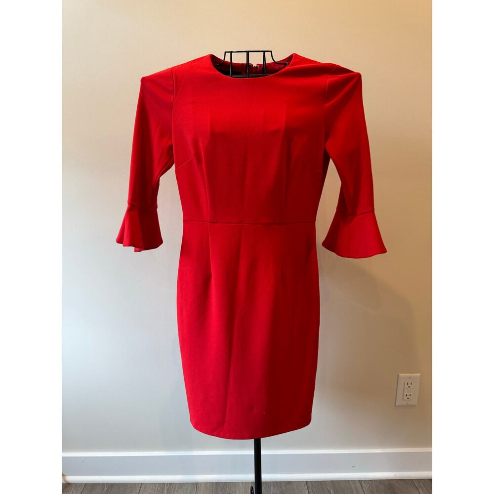 Donna Morgan Red Sheath Dress Bell Sleeve Cocktail Party Holiday Dress Size 4